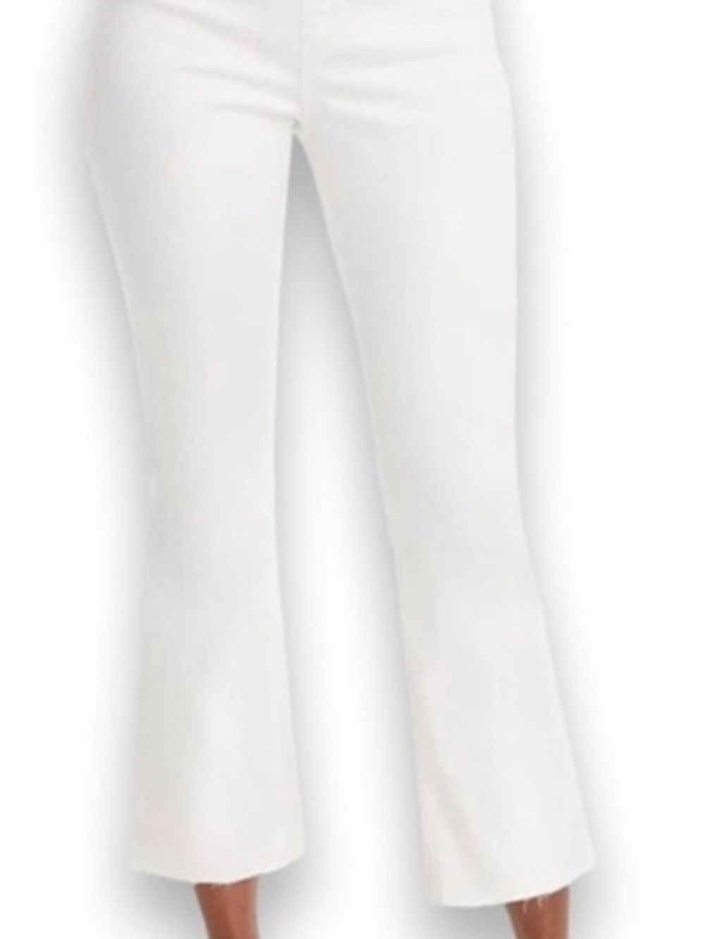 SPANX High Rise Cropped Flare Jeans With Raw Hem White Denim Size Large